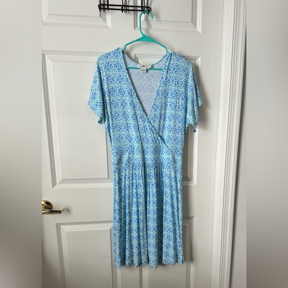 Vineyard Vines Women's Wrap Dress Blue Short Sleeve Stretch Size M
